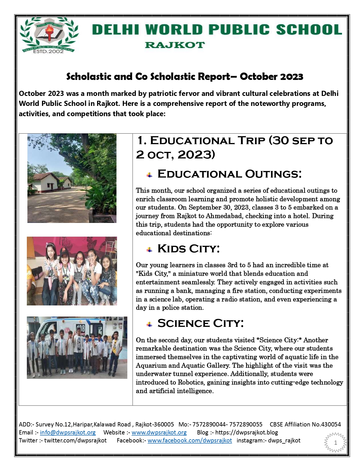 DWPS Rajkot Scholastic and Coscholastic Activities Report- October 2023_page-0001